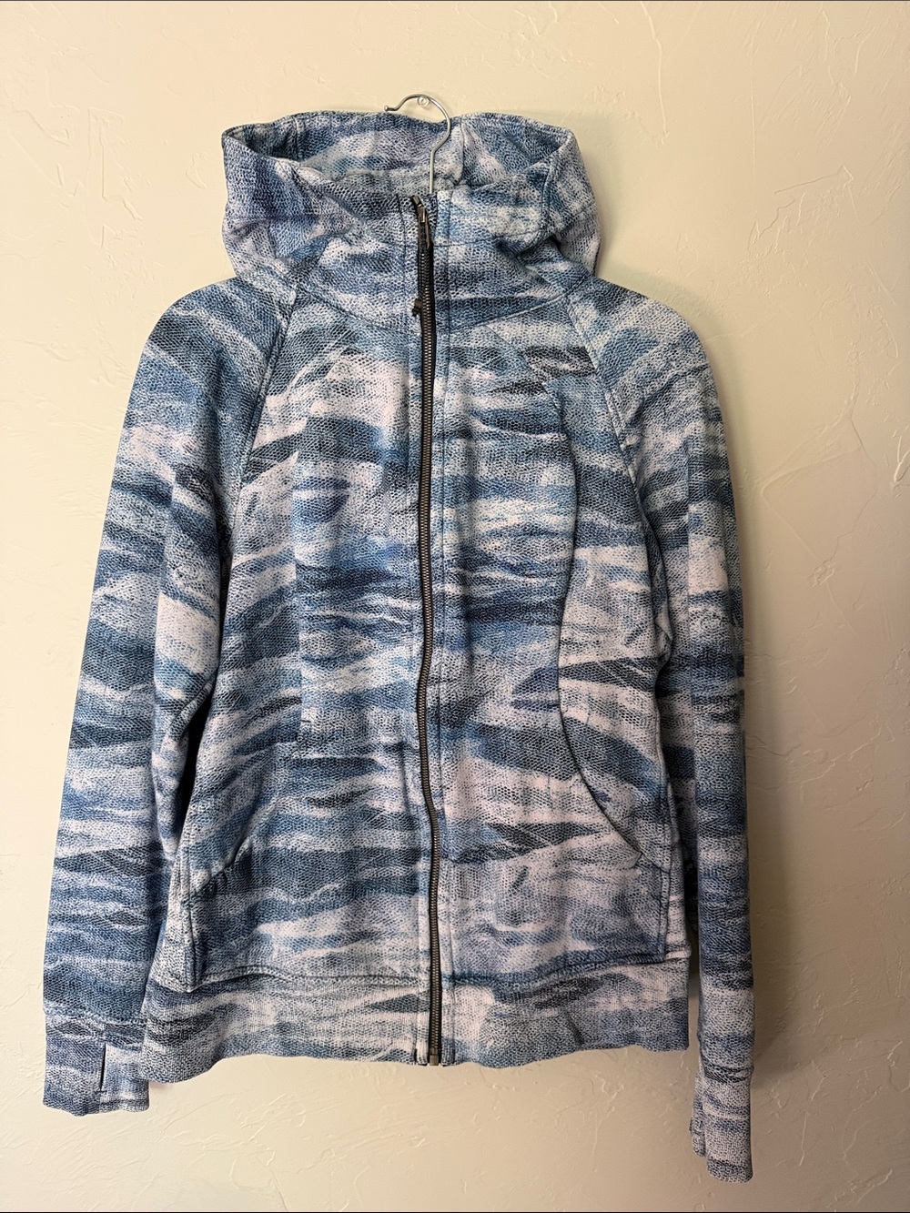 lululemon athletica Blue and White Marbled Zip Scuba Hoodie